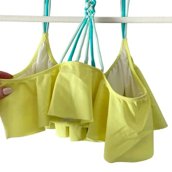 PINK Victoria's Secret Stretch Halter Ruffle Bikini Top Swimsuit Yellow Medium - Picture 5 of 7